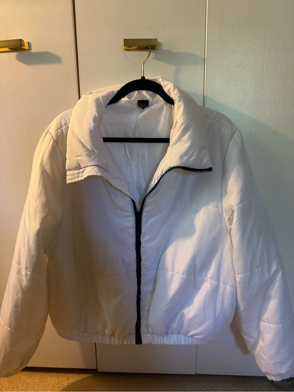 wild fable White Puffer Jacket with Black Zip Accent